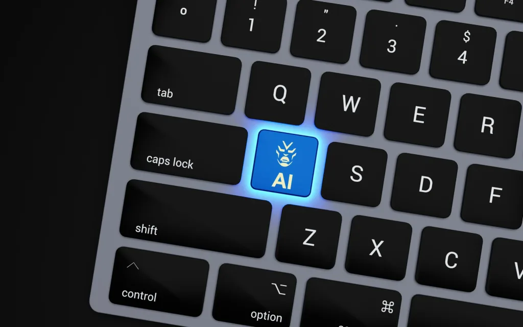 a close up of a keyboard with a blue button